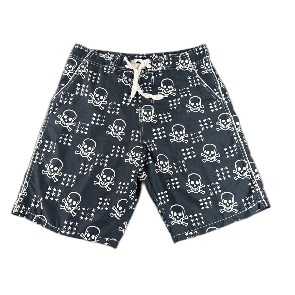 Cedarwood State Skull Pirate Swim Shorts 34 Black White 100% Polyester All